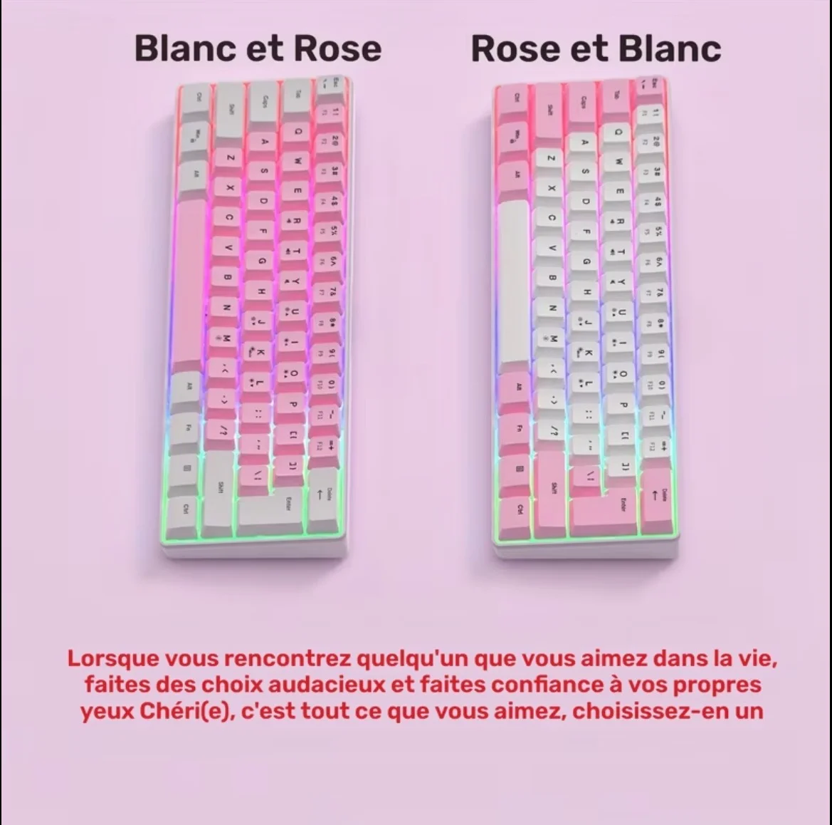 Clavier 61 touches | Rose & Blanc + RGB